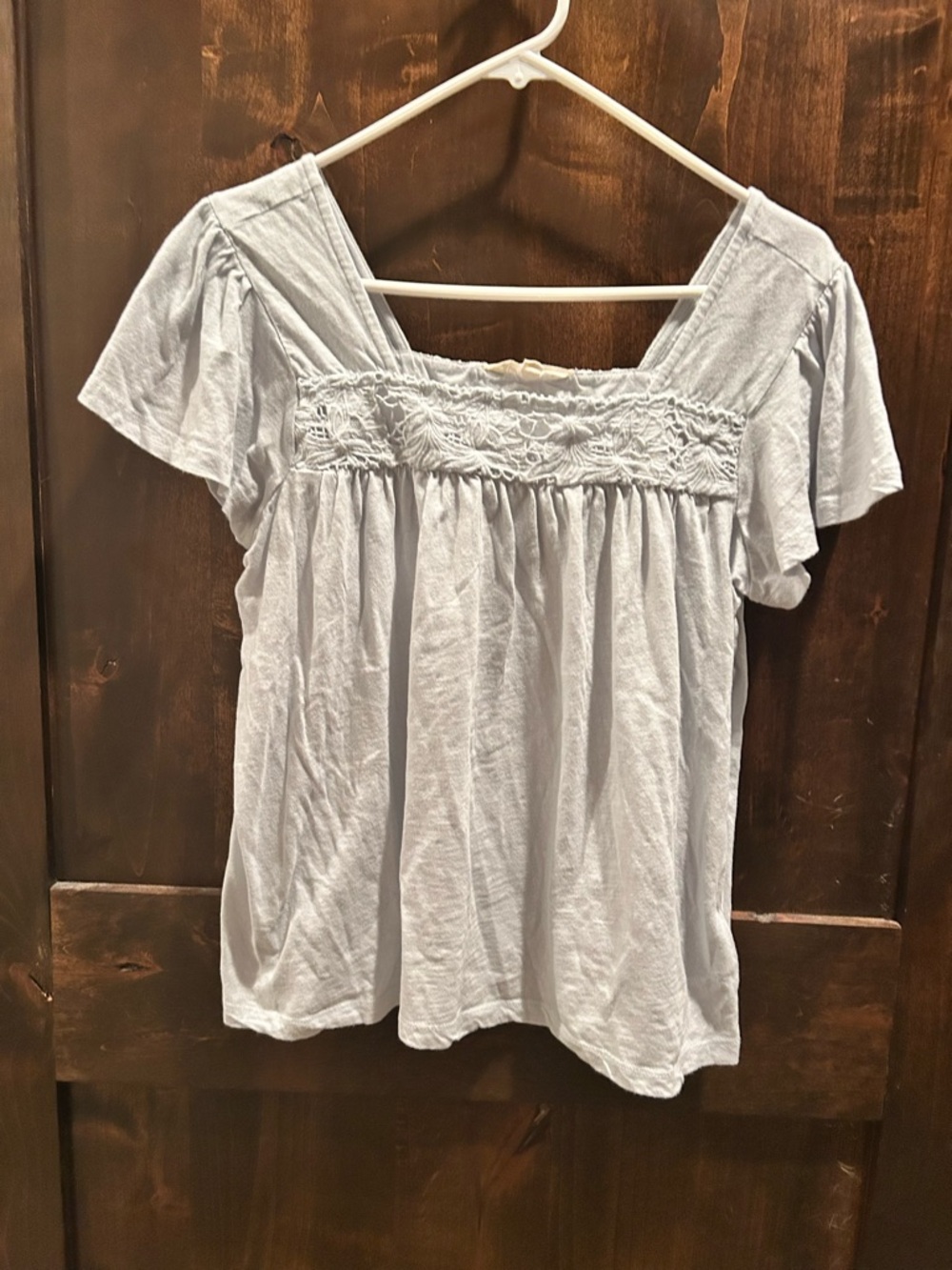Lucky Brand Light Blue Smocked Square-Neck Blouse